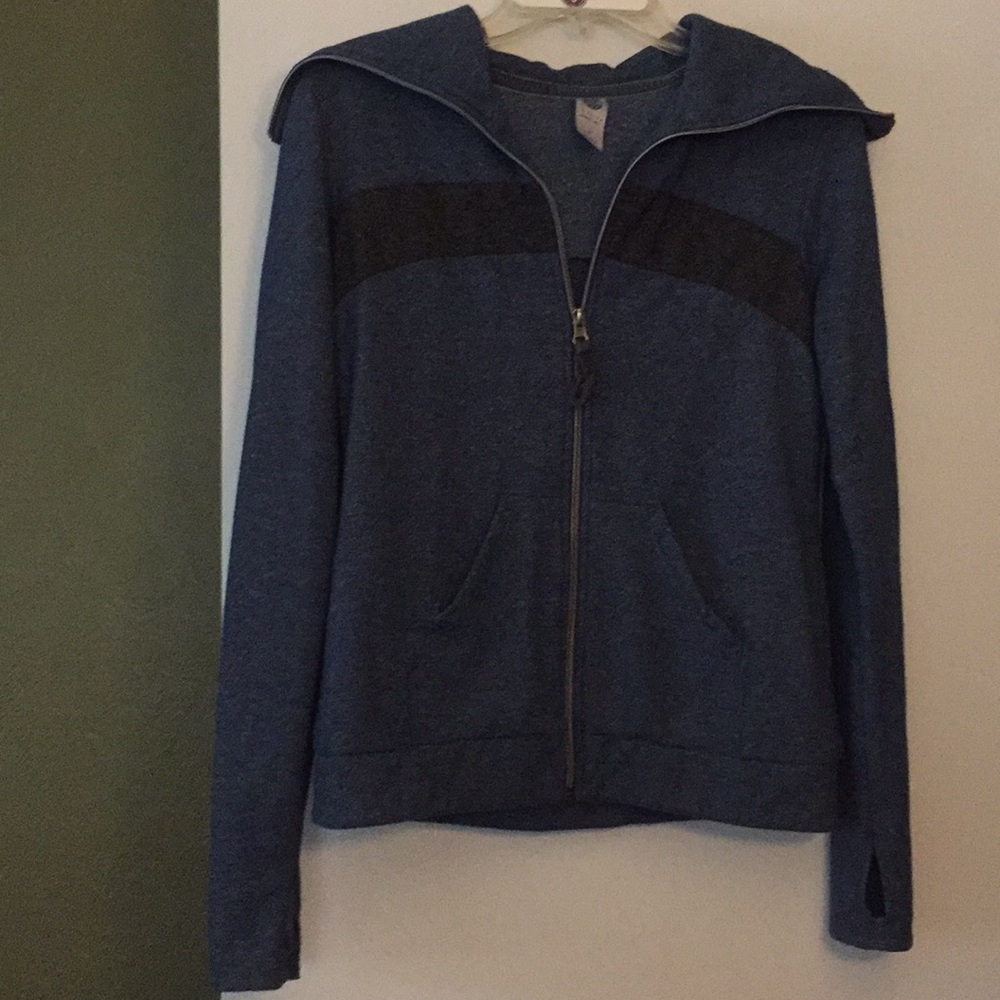 Blue and gray one striped zip up sweatshirt